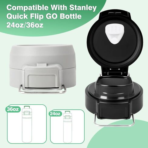 2Pcs Lid Replacement for Stanley Quick Flip GO, Cover Cap for Stanley Quick 24oz/36oz, BPA-Free Push Button, Leakproof Flip GO Lid with Carry Loop for Travel/Sports, No Spill Reuse Top, Gray Black in Saudi Arabia