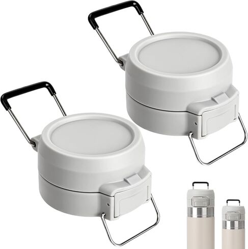 2Pcs Lid Replacement for Stanley Quick Flip GO, Cover Cap for Stanley Quick 24oz/36oz, BPA-Free Push Button, Leakproof Flip GO Lid with Carry Loop for Travel/Sports, No Spill Reuse Top, Gray Black in Saudi Arabia