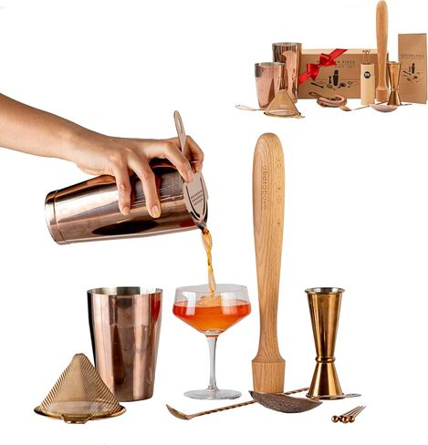 A Bar Above 14-Piece Stainless Steel Bartender Kit, Premium Professional Barware Set for Home Bars and Mixologists, Includes Cocktail Shaker, Jigger, Spoon, Strainers, Muddler, Picks, and More in Kuwait
