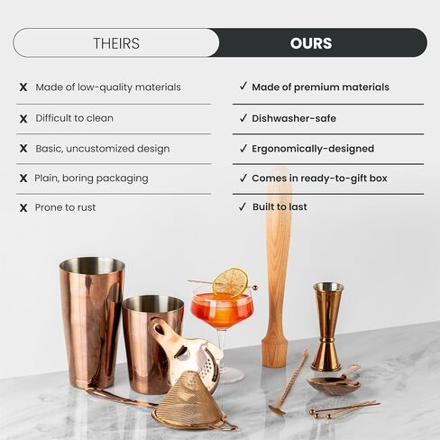 A Bar Above 14-Piece Stainless Steel Bartender Kit, Premium Professional Barware Set for Home Bars and Mixologists, Includes Cocktail Shaker, Jigger, Spoon, Strainers, Muddler, Picks, and More in Kuwait