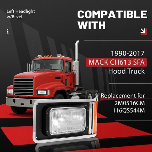 المصابيح الأمامية للزوج Hecasa مع إطار متوافق مع 1990-2017 Mack CH613 SFA Hood Truck بديل لـ 2M0516CM Halogen الأمراض مع مصابيح الإشارة المنعطف و CLEAR in Saudi Arabia
