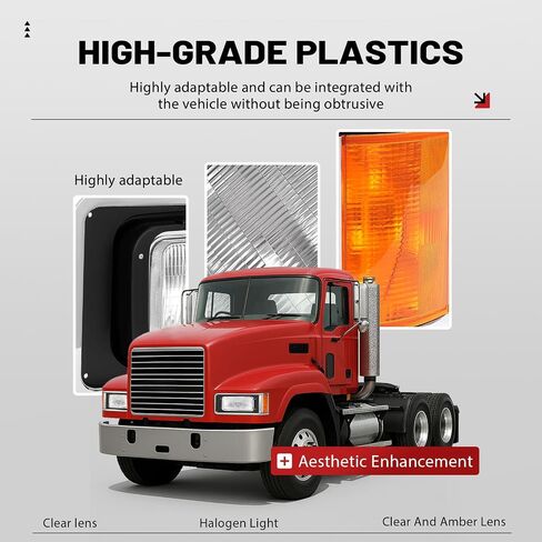 المصابيح الأمامية للزوج Hecasa مع إطار متوافق مع 1990-2017 Mack CH613 SFA Hood Truck بديل لـ 2M0516CM Halogen الأمراض مع مصابيح الإشارة المنعطف و CLEAR in Saudi Arabia