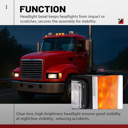 المصابيح الأمامية للزوج Hecasa مع إطار متوافق مع 1990-2017 Mack CH613 SFA Hood Truck بديل لـ 2M0516CM Halogen الأمراض مع مصابيح الإشارة المنعطف و CLEAR in Saudi Arabia
