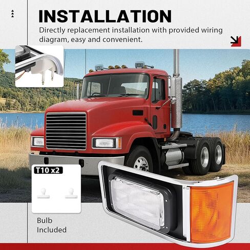 المصابيح الأمامية للزوج Hecasa مع إطار متوافق مع 1990-2017 Mack CH613 SFA Hood Truck بديل لـ 2M0516CM Halogen الأمراض مع مصابيح الإشارة المنعطف و CLEAR in Saudi Arabia