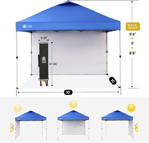 CROWN SHADES 8x8 Pop Up Canopy with 1 Side Wall, Beach Canopy Tent, White | One Push Setup Shelter, Outdoor Gazebo & Sun Shade for Events, Parties, Camping, 150D Silver-Coated Fabric, STO-N-Go Bag in Saudi Arabia