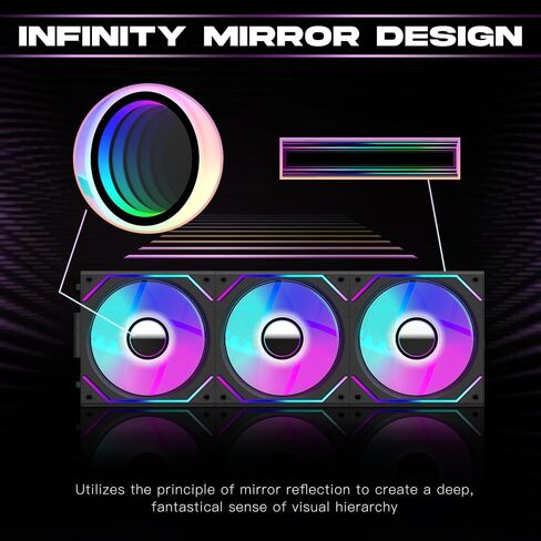 Interstellar V2 RS 120mm Case Fan Infinity Mirror Module Daisy-Chain ARGB Fan Triple Pack Suitable PC Cooling Fans 360mm AIO Cooler(Black-3Pack) in Kuwait