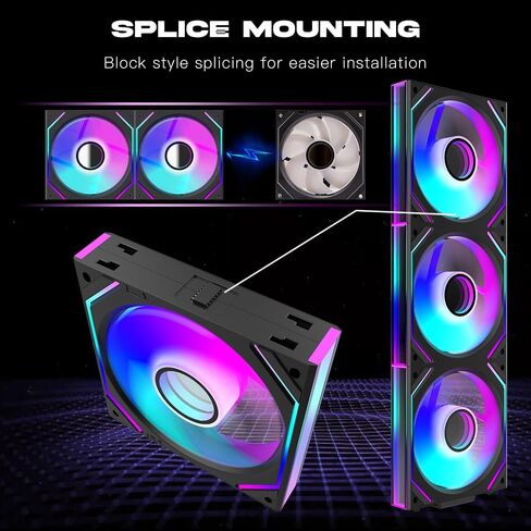 Interstellar V2 RS 120mm Case Fan Infinity Mirror Module Daisy-Chain ARGB Fan Triple Pack Suitable PC Cooling Fans 360mm AIO Cooler(Black-3Pack) in Kuwait
