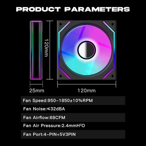 Interstellar V2 RS 120mm Case Fan Infinity Mirror Module Daisy-Chain ARGB Fan Triple Pack Suitable PC Cooling Fans 360mm AIO Cooler(Black-3Pack) in Kuwait