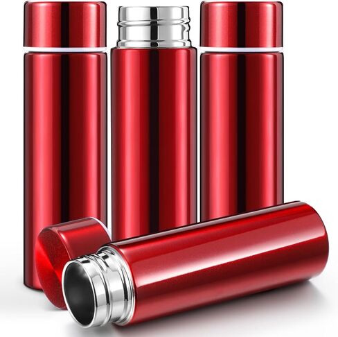 Vesici Mini Water Bottles 4.4 oz Cute Small Insulated Stainless Steel Purse Water Bottles Pocket Slim Flask Keeps Drink Cold and Hot for Women Lunch Bag Coffee (Silver,Black,Red,White,4 Pack) in Saudi Arabia