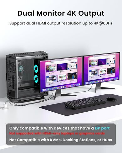 محول HDMI المزدوج لشاشات شاشات تمتد 1 في 2 Out ، USB C إلى HDMI Flitter لجهاز الكمبيوتر المحمول MacBook Pro/Air ، ودعم 4K@30Hz شاشات مزدوجة أو 4K@60Hz شاشة واحدة in Kuwait