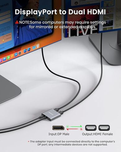 محول HDMI المزدوج لشاشات شاشات تمتد 1 في 2 Out ، USB C إلى HDMI Flitter لجهاز الكمبيوتر المحمول MacBook Pro/Air ، ودعم 4K@30Hz شاشات مزدوجة أو 4K@60Hz شاشة واحدة in Kuwait