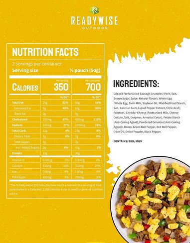 ReadyWise Outdoor Pro Adventure Meal - Country-Style Chicken Pot Pie, 2 Servings, 1 Pouch, 900 Calories, 30g Protein, Freeze Dried Food & Dehydrated Backpacking Camping Meals, up to 5 Year Shelf Life in Saudi Arabia