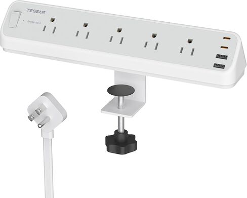 محطة مشبك المكتبي 10 أقدام ، محطة شحن مكتب الحامي Tessan 2100J ، 5 منافذ مع 4 منافذ USB (2 USB C) ، سلك توصيل مسطح مع منافذ متعددة لغرفة مساكن المكاتب المنزلية للألعاب in Saudi Arabia
