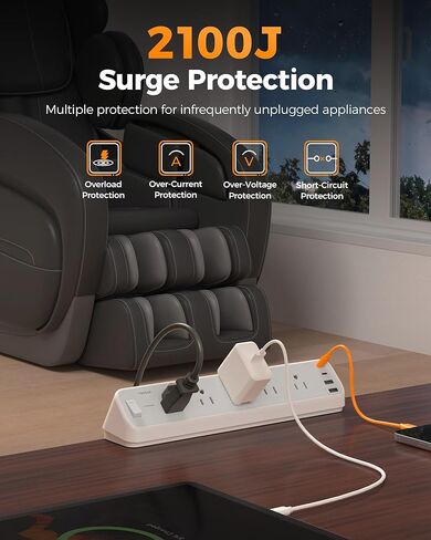 محطة مشبك المكتبي 10 أقدام ، محطة شحن مكتب الحامي Tessan 2100J ، 5 منافذ مع 4 منافذ USB (2 USB C) ، سلك توصيل مسطح مع منافذ متعددة لغرفة مساكن المكاتب المنزلية للألعاب in Saudi Arabia