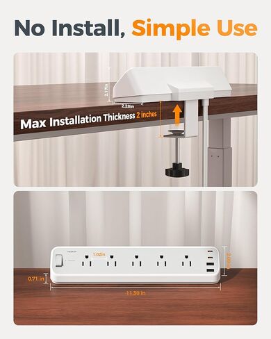 محطة مشبك المكتبي 10 أقدام ، محطة شحن مكتب الحامي Tessan 2100J ، 5 منافذ مع 4 منافذ USB (2 USB C) ، سلك توصيل مسطح مع منافذ متعددة لغرفة مساكن المكاتب المنزلية للألعاب in Saudi Arabia