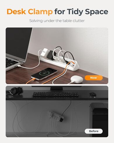 محطة مشبك المكتبي 10 أقدام ، محطة شحن مكتب الحامي Tessan 2100J ، 5 منافذ مع 4 منافذ USB (2 USB C) ، سلك توصيل مسطح مع منافذ متعددة لغرفة مساكن المكاتب المنزلية للألعاب in Saudi Arabia