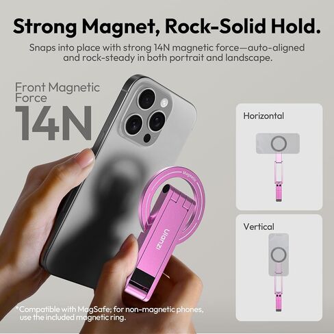 ULANZI MA60 Magnetic Phone Tripod Stand for iPhone, Aluminium Mini Tripod | Pocket Cell Phone Stand, N52 Strong Magnet, 8mm for Travel Vlog, Foldable Selfie Stick for iPhone 17 16 15 14 Series, Black in Kuwait