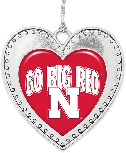 Nebraska Go Big Red Christmas Heart Shape Silver Metal Ornament Gift Tree Decoration in Saudi Arabia