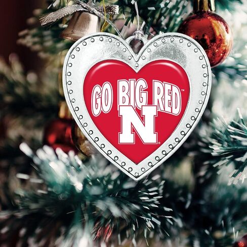 Nebraska Go Big Red Christmas Heart Shape Silver Metal Ornament Gift Tree Decoration in Saudi Arabia