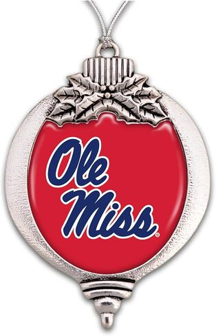 Ole Miss Mississippi Rebels Bulb with Team Logo Silver Metal Christmas Ornament Gift Tree Decoration in Saudi Arabia