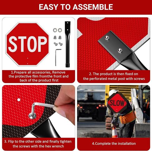1 Pack Stop Slow Sign with Handle, 13"x13" Double Sided Stop/Slow Traffic Sign, Rust Free Reflective Aluminum, Fade & Weather Resistant, Waterproof, UV Protected, Easy to Mount and Read in Kuwait