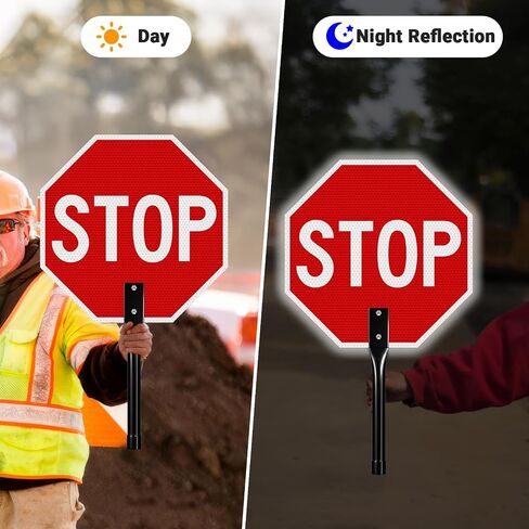 1 Pack Stop Slow Sign with Handle, 13"x13" Double Sided Stop/Slow Traffic Sign, Rust Free Reflective Aluminum, Fade & Weather Resistant, Waterproof, UV Protected, Easy to Mount and Read in Kuwait