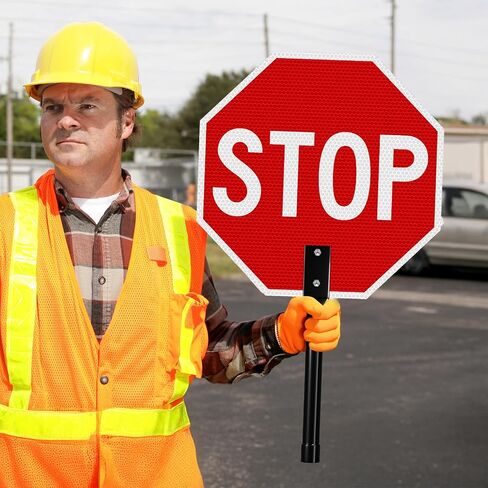 1 Pack Stop Slow Sign with Handle, 13"x13" Double Sided Stop/Slow Traffic Sign, Rust Free Reflective Aluminum, Fade & Weather Resistant, Waterproof, UV Protected, Easy to Mount and Read in Kuwait
