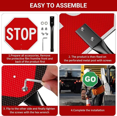 1 Pack Stop Slow Sign with Handle, 13"x13" Double Sided Stop/Slow Traffic Sign, Rust Free Reflective Aluminum, Fade & Weather Resistant, Waterproof, UV Protected, Easy to Mount and Read in Kuwait