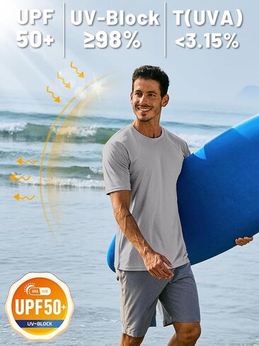 تيشيرت رجالي قصير الأكمام بعامل حماية من الأشعة فوق البنفسجية 50+ Rash Guard، سريع الجفاف، رياضي للجري والسباحة in Saudi Arabia