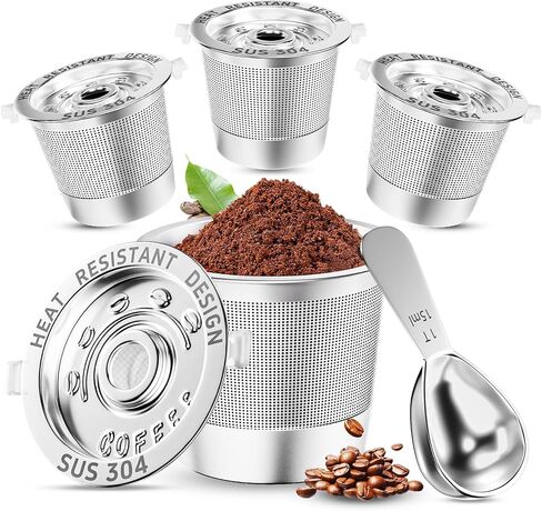 3 عبوات قابلة لإعادة الاستخدام K كوب من قرون القهوة لـ Keurig 1.0: أكواب K غير القابلة للصدأ قابلة لإعادة الملء - مرشحات القهوة القابلة لإعادة الاستخدام لآلة القهوة Keurig ، SUS 304‌ ، خالية من BPA ، مقاومة مقاومة للحرارة ، مغرفة in Kuwait