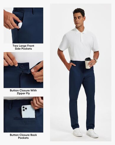 Men's Classic Fit Stretch Golf & Dress Work Pants 30''/32''/34'' - All-Day Comfort Performance Trousers for Business & Travel in Kuwait