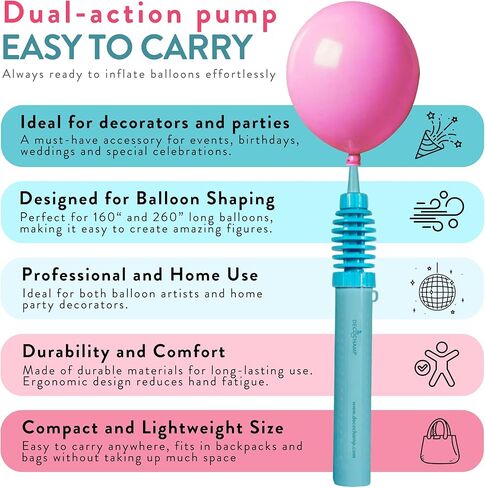 بواسطة DECOCHAMP Deco Pumps Mini - مضخة هواء صغيرة مزدوجة الحركة ثنائية الاتجاه، منفاخ بالونات يدوي، مضخة هواء محمولة للبالونات، مستلزمات مضخة يدوية للبالونات in Kuwait