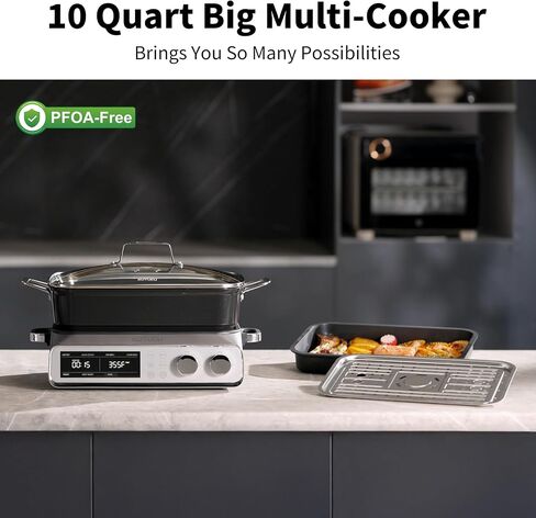 Slow Cooker 10-Quart - PFOA-Free Ceramic Coating, Oven Safe to 450°F | Keep Warm Function for Large Family Gatherings (Includes Silicone Spoon) in Saudi Arabia