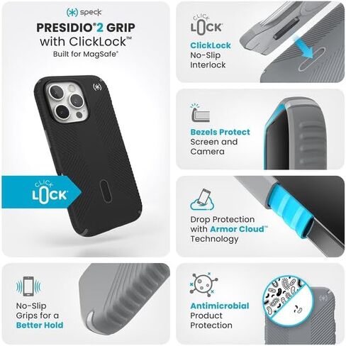 Speck iPhone 16 Pro Case - Slim Phone Case iPhone 16 Pro - iPhone 16 Pro Phone Case - Presidio 2 Grip - Charcoal Gray/Bronze in Saudi Arabia