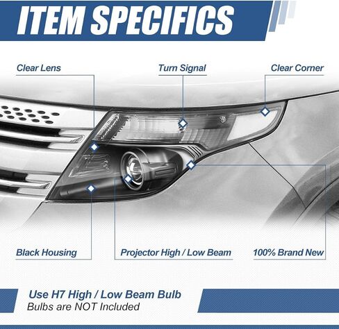 Auto Dynasty المصابيح الأمامية مجموعة متوافقة مع 2011 2012 2013 2014 2015 Ford Explorer 5th Gen U502 ، زوج من المصابيح الأمامية الأمامية ، سائق وركاب ، زاوية أمبر Chrome Housing Corner in Kuwait