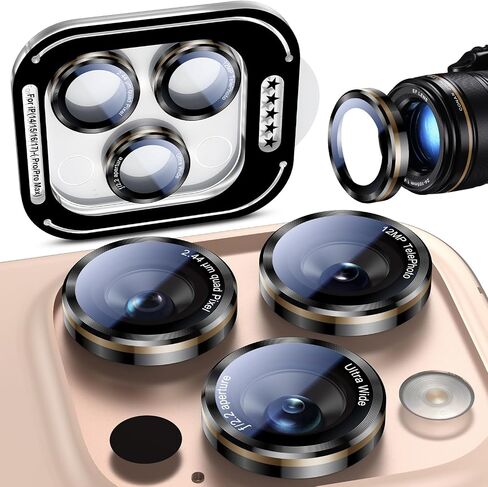 uyiton for iPhone 16 Pro Max/16 Pro/17 Pro Max/17 Pro/15 Pro Max/15 Pro/14 Pro Max/14 Pro Camera Lens Grounder - غطاء كاميرا معدنية زجاجية مُقاربة من الدرجة العسكرية ، سهلة التثبيت ، عجلات العجلة Red+Red in Kuwait
