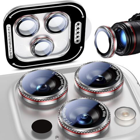 uyiton for iPhone 16 Pro Max/16 Pro/17 Pro Max/17 Pro/15 Pro Max/15 Pro/14 Pro Max/14 Pro Camera Lens Grounder - غطاء كاميرا معدنية زجاجية مُقاربة من الدرجة العسكرية ، سهلة التثبيت ، عجلات العجلة Red+Red in Kuwait