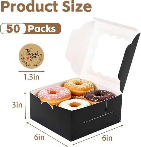 50 Pcs 6x6x3 Inches Bakery Boxes with Window, Pink Cookie Boxes for Gift Giving, Treat Boxes for Desserts, Macarons, Donuts, Pastries in Saudi Arabia