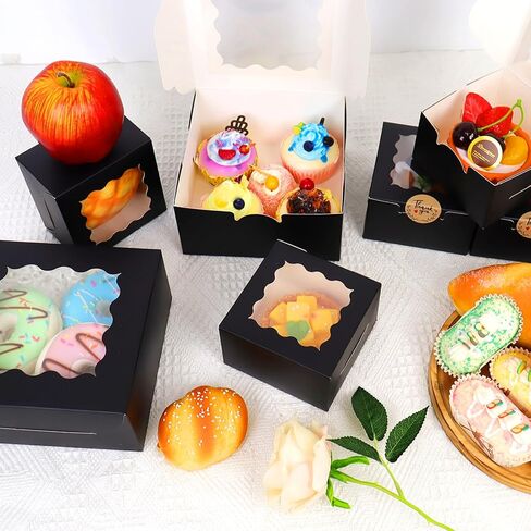 50 Pcs 6x6x3 Inches Bakery Boxes with Window, Pink Cookie Boxes for Gift Giving, Treat Boxes for Desserts, Macarons, Donuts, Pastries in Saudi Arabia
