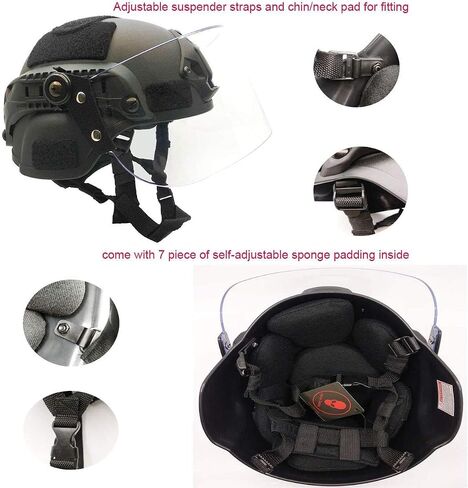خوذة Koyheng Airsoft MICH 2000 ACH التكتيكية مع حامل NVG وحاجز جانبي واضح in Kuwait