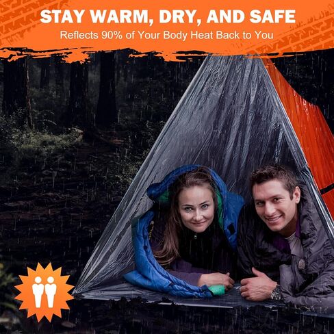 Emergency Survival Tent Life Shelter - 2 Person Mylar Emergency Shelter Tube Tent, All-Weather Protection for Car Outdoor Camping, Hiking, & Survival Kits, Includes Emergency Whistle & Paracord in Saudi Arabia
