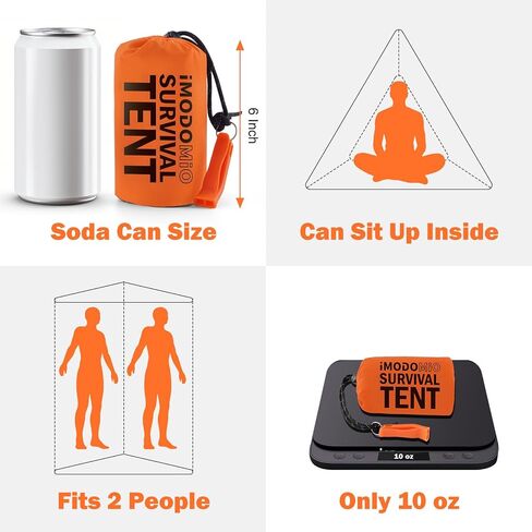 Emergency Survival Tent Life Shelter - 2 Person Mylar Emergency Shelter Tube Tent, All-Weather Protection for Car Outdoor Camping, Hiking, & Survival Kits, Includes Emergency Whistle & Paracord in Saudi Arabia