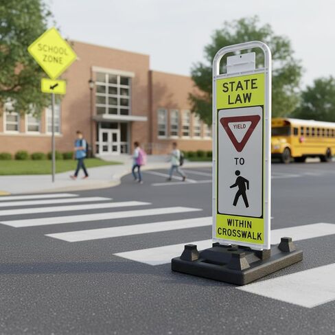STOP FOR PEDESTRIAN, MUTCD COMPLIANT. Crossing Sign for School Zone/Crosswalks - U-Frame & 37lb U-Base (Sign and base ship separately) in Saudi Arabia