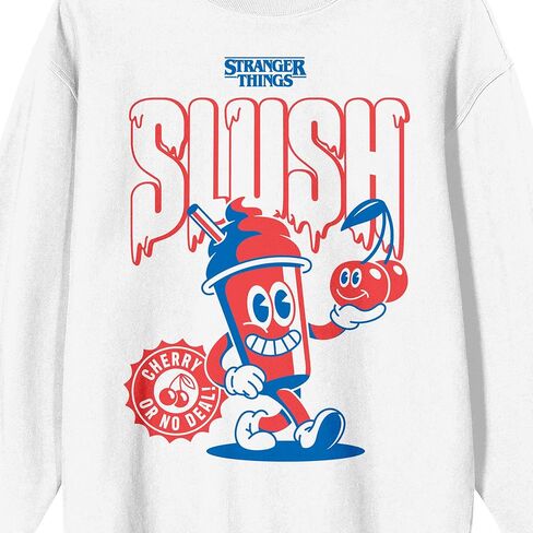 قميص من النوع الثقيل Bioworld Stranger Things باللونين الأحمر والأزرق Slush Adult White برقبة دائرية in Saudi Arabia