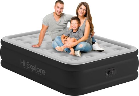 Air Mattress Full with Built in Pump Raised, Comfort Plush Self Inflating Mattress, Inflatable Blow Up Mattress, Portable Airbed for Home, Guests, Camping(Light Blue, 18" Height) in Saudi Arabia