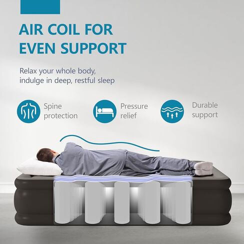 Air Mattress Full with Built in Pump Raised, Comfort Plush Self Inflating Mattress, Inflatable Blow Up Mattress, Portable Airbed for Home, Guests, Camping(Light Blue, 18" Height) in Saudi Arabia