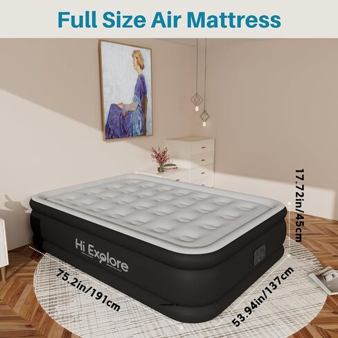 Air Mattress Full with Built in Pump Raised, Comfort Plush Self Inflating Mattress, Inflatable Blow Up Mattress, Portable Airbed for Home, Guests, Camping(Light Blue, 18" Height) in Saudi Arabia