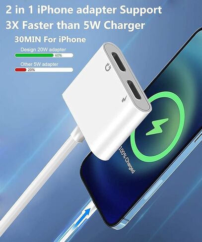 محول سماعة سماعات رأس iPhone المزدوج Lightning ، 2 حزمة 2 في 1 Lightning سماعة الرأس الصوت وشاحن محول الفاصل متوافق مع iPhone 14 13 12 11 XS XR x 8 7 6 ، دعم الصوت+الشحن+التحكم في مستوى الصوت in Kuwait