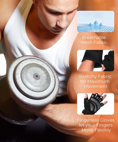 sunnex Gym Gloves for Women & Men - Fingerless Workout for Weightlifting, Lightweight Breathable Fitness for Sports in Saudi Arabia