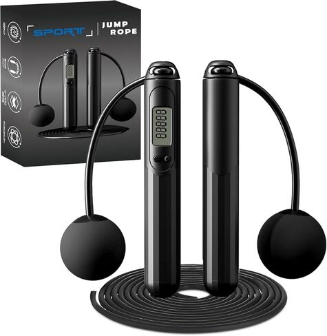 2-in-1 Weighted Jump Rope with Counter - Corded & Cordless Skipping Rope with LCD Display, Cordless jump rope,Adjustable Length Steel Ball Bearings Jumping Rope for Adults Fitness, Home Gym Workout in Saudi Arabia